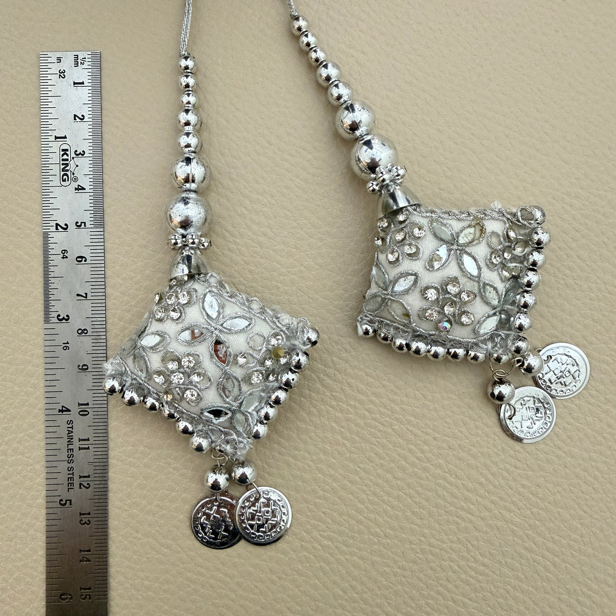 Silver-tone embellished latkan tassels with beaded details, TSL-1226