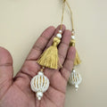 Pair of gold thread latkan tassels with white pearl-look beaded ball pendants