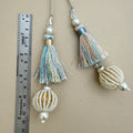 Pair of pastel multicolour thread latkan tassels with pearl-look beaded ball pendants and gold-tone details