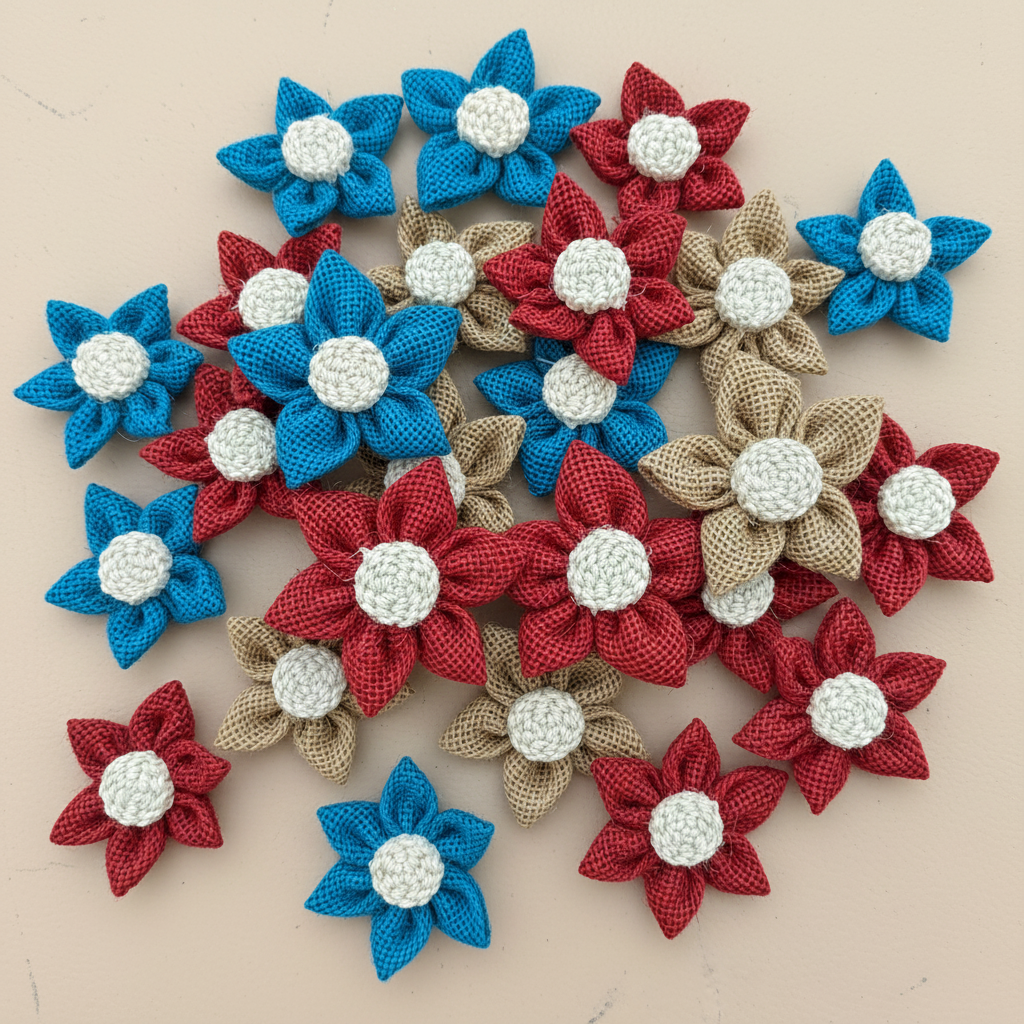 Burlap Flowers Flat Lay