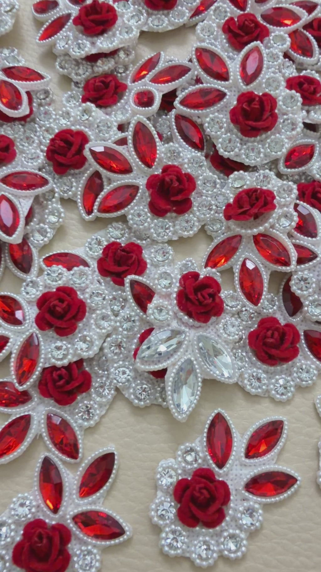 Red Rose Rhinestone Flower Motif Patches Craft Supplies – Pack of 10