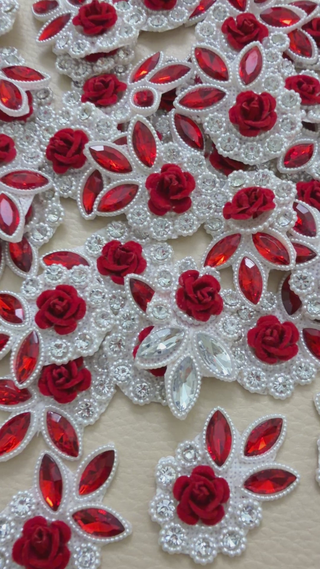 Red Rose Rhinestone Flower Motif Patches Craft Supplies – Pack of 10