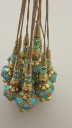 Turquoise Blue Beaded handmade Latkan for Blouse Ornament ethnic tassels – Pack of 2