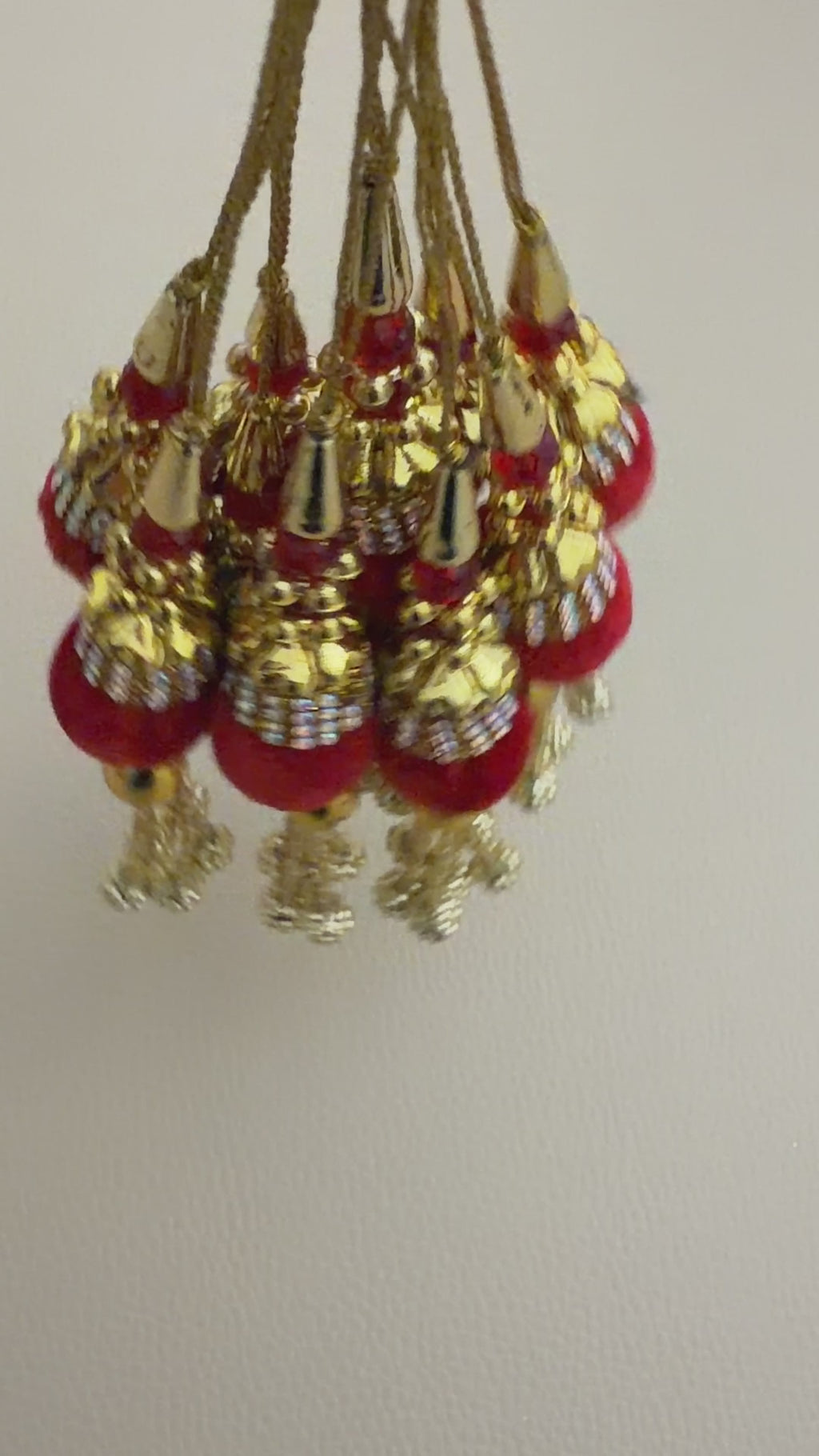 Red Pom Pom Latkan Tassels with Gold-Tone Chains - Pack of 2
