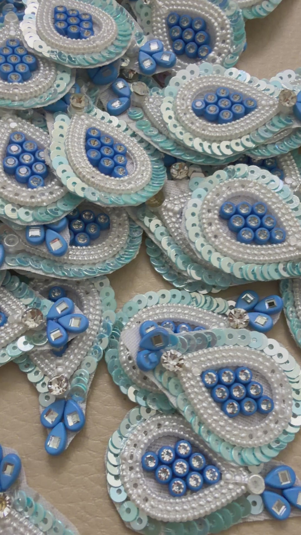 Blue Pearl & Sequin Teardrop Patches – Pack of 10