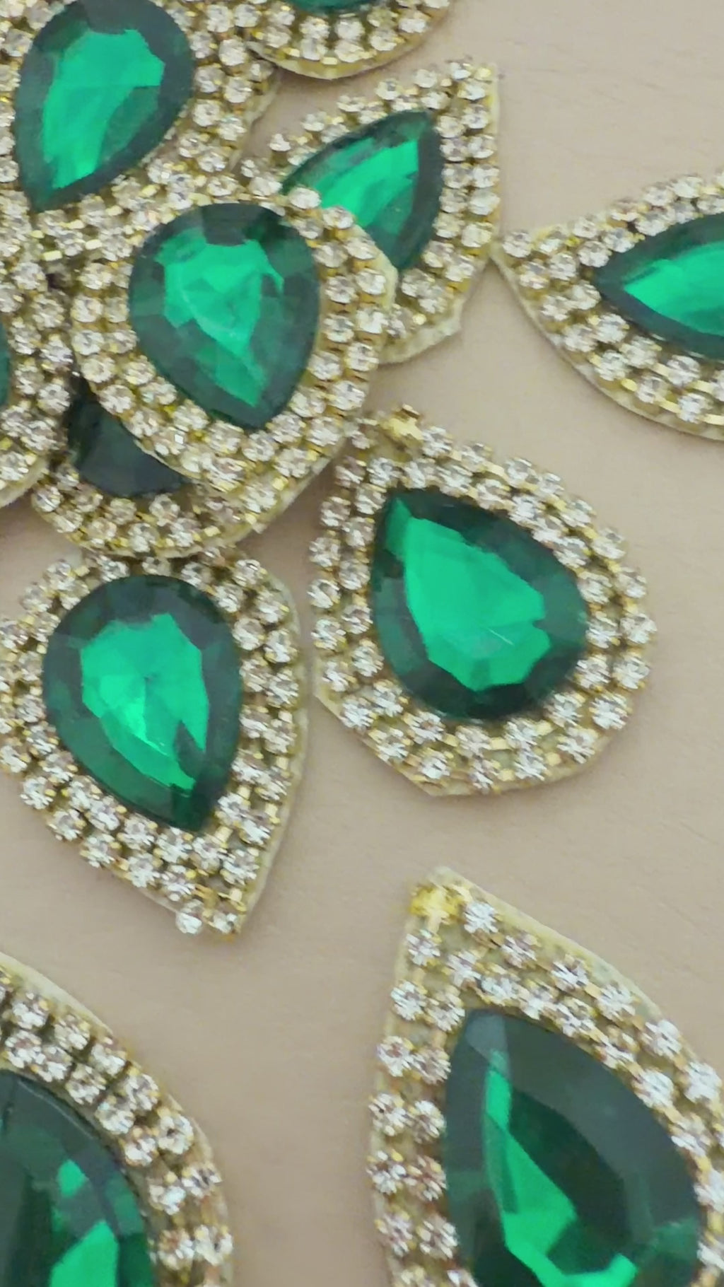 Emerald Green Teardrop Rhinestone Appliques Craft Patches – Pack of 15