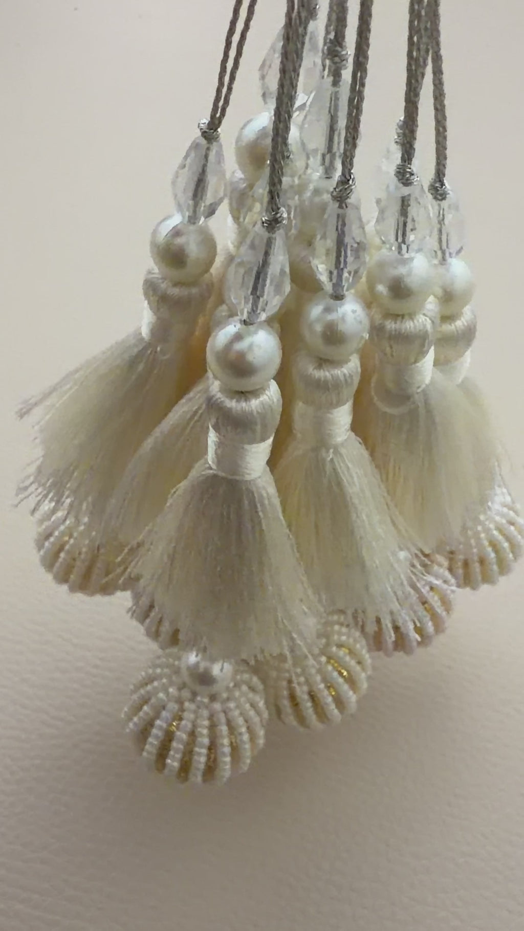 Ivory Thread Latkan Tassels with Pearl-Look Beaded Balls, Pack of 2