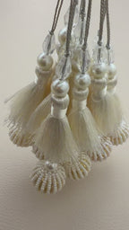 Ivory Thread Latkan Tassels with Pearl-Look Beaded Balls, Pack of 2