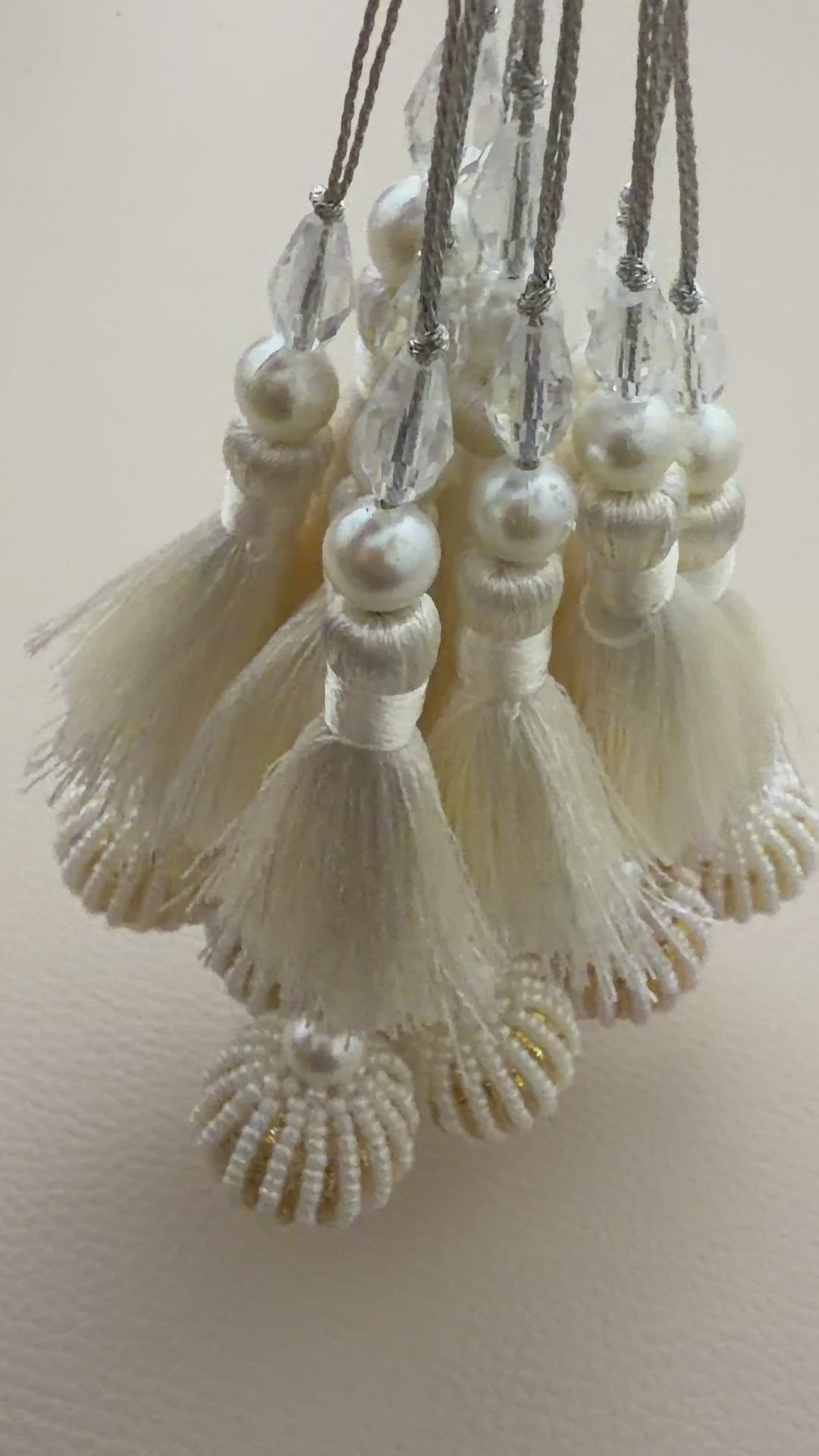 Ivory Thread Latkan Tassels with Pearl-Look Beaded Balls, Pack of 2