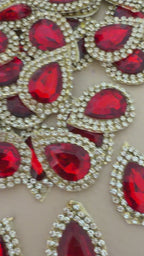 Red Teardrop Rhinestone Indian outfit decor appliques Patches – Pack of 15