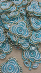 Sky Blue Pearl & Mirror Floral Motifs Patches – Pack of 10
