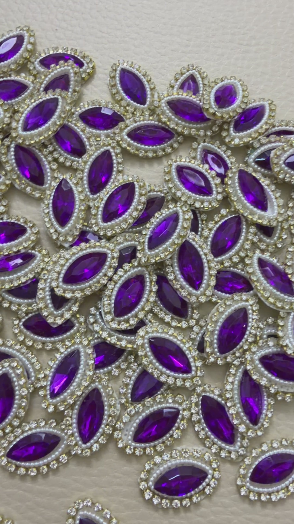 Art and Craft Appliques Purple Stone and Pearl Marquise Patches – Pack of 10
