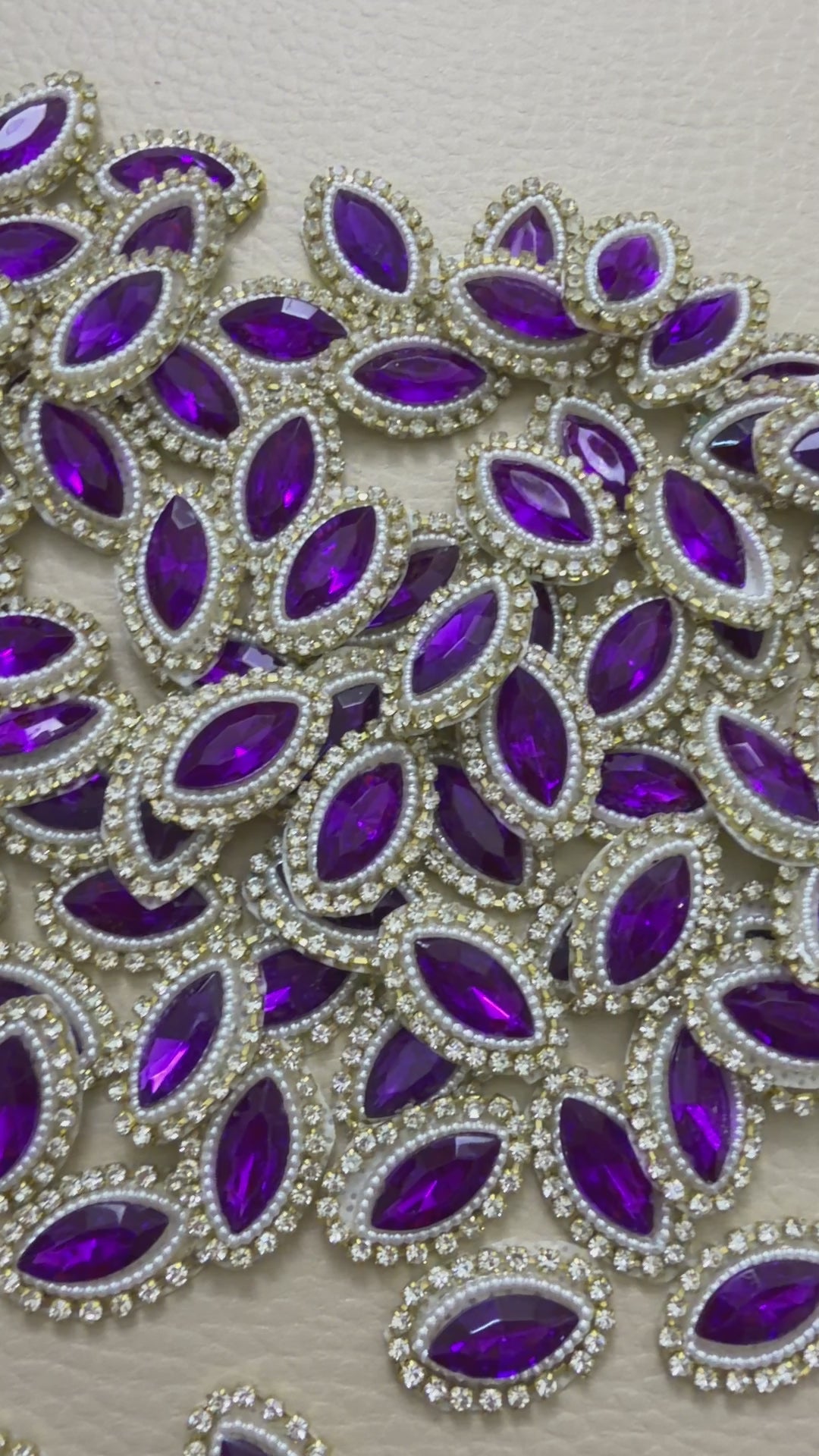 Art and Craft Appliques Purple Stone and Pearl Marquise Patches – Pack of 10