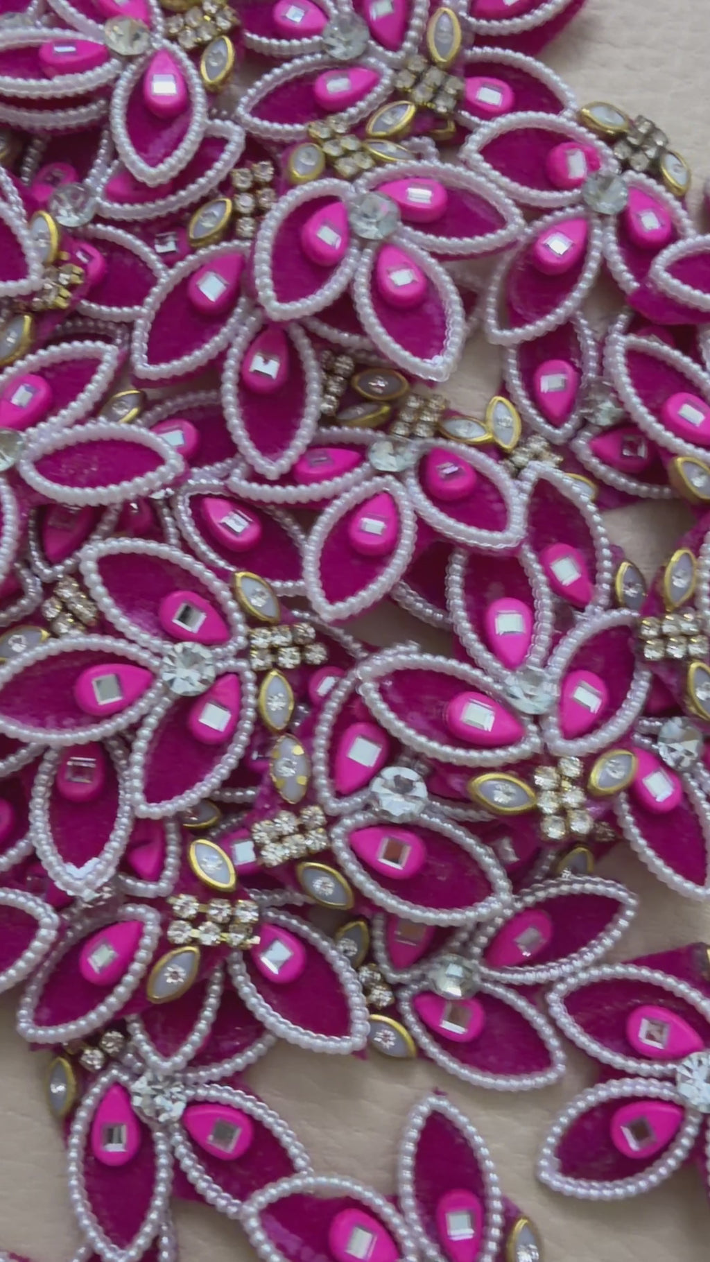 Handcrafted Pink Pearl & Mirror Leaf Motif Appliques Patches – Pack of 10